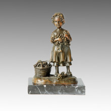 Kids Statue Girl and Grapes Bronze Sculpture TPE-456